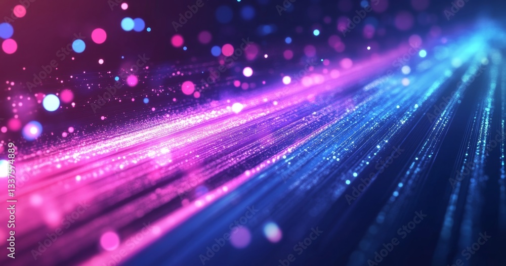 Poster dynamic glowing lines of light and particles