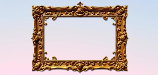Ornate gold frame with intricate floral pattern, acanthus leaves, and scrolls, border,  gold texture