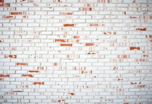 Fototapeta Panoramic view of aged whitewashed brick wall texture, abstract, surface