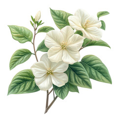 Exquisite arrangement of white dogwood blossoms and lush green foliage