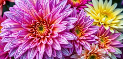 Obraz premium Vibrant, multi-hued chrysanthemum blooms close-up, many, autumn