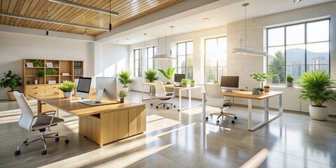 Bright White Wooden Office Interior Mockup Wall - Modern Workspace Stock Photo