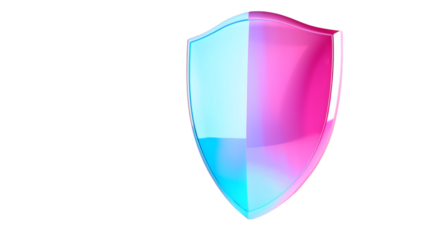 Pink and blue gradient shield in a holographic style isolated on a white background 3D render