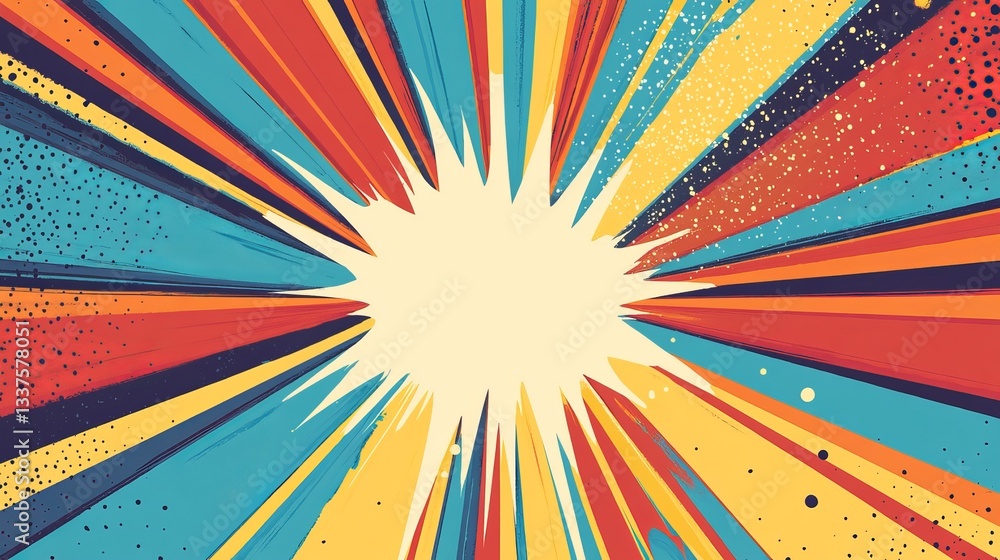 Canvas Prints vibrant blank colorful comic background with abstract dynamic shapes, halftone patterns, and radiati