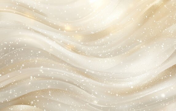 Fototapeta Elegant, flowing, light beige fabric with shimmering golden particles.  Soft, luxurious, and delicate texture