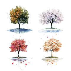 Four Seasons Poster Set: Winter Fall Summer Spring - Professional Vector Illustration Design