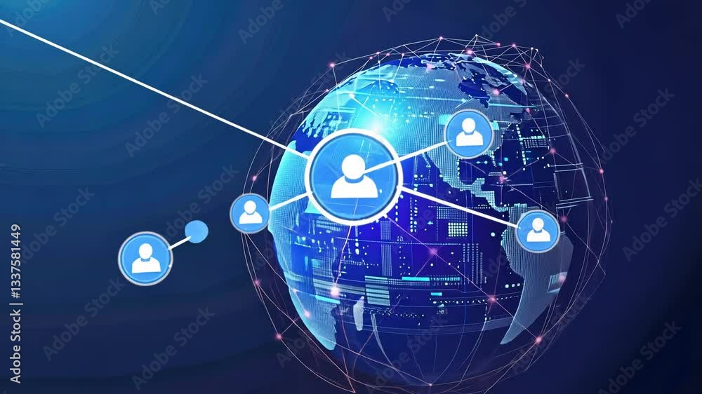 Poster global network connection. human interaction across the world, connected by a digital network