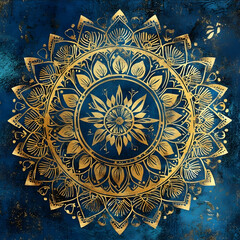 indian motif mandala gold and blue design