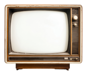 Vintage retro television with wooden frame and knobs, nostalgic media concept