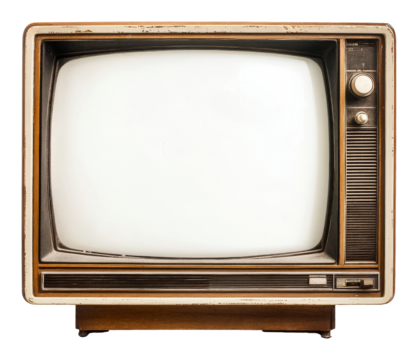Vintage retro television with wooden frame and knobs, nostalgic media concept