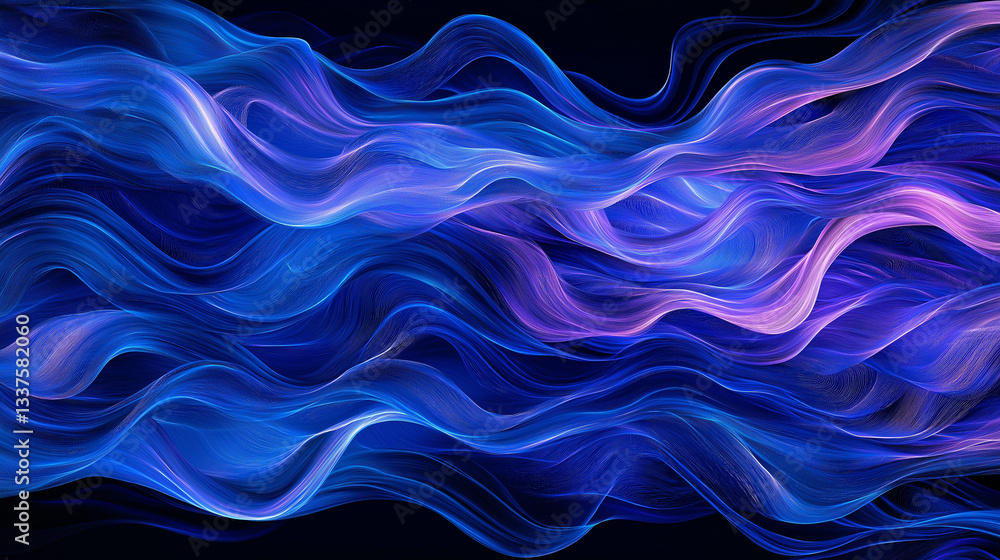 Poster electric blue data waves: abstract flowing technology background design web code cyber stream energy