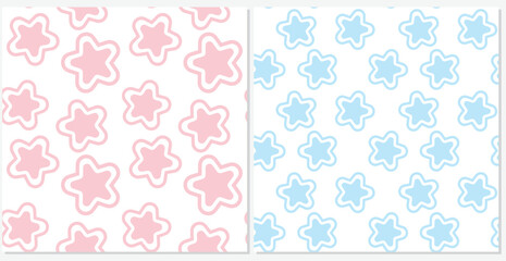 Cute seamless pattern with pink and blue stars