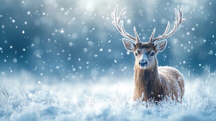 Majestic deer in snowy forest
