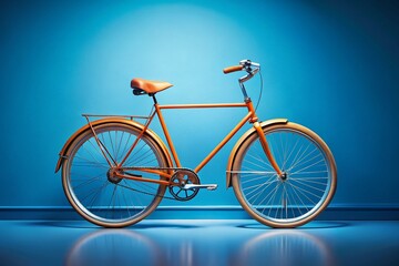 Fototapeta premium Classic Orange Bicycle on Blue Background - Vintage Retro Cycling Stock Photo