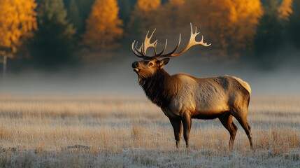 Majestic elk in autumnal meadow