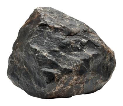 Large dark granite rock with rough texture and mineral patterns, natural geology