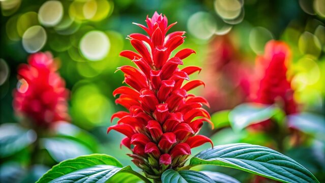 Close-up Cardinal's Guard Flower, Pachystachys coccinea, Mount Makiling, Philippines - Bokeh