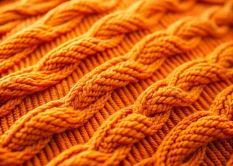 Close-up Knit Texture: Orange Wool Sweater Detail, Warm Cozy Winter Fashion Fabric Background