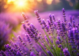 Close-Up Lavender Blossoms: Vibrant Purple Flowers with Copy Space for Text - Stock Photo
