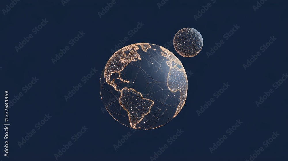 Poster earth globe low poly art illustration. 3d polygonal planet. outer space concept with connected dots 