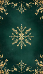 Christmas tarot card back deep green background with simple gold snowflakes and holly leaves in a symmetrical pattern Subtle vintage feel soft glow and minimal