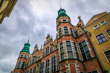 Gothic rooftops of ancient houses in the Old Town of Gdansk