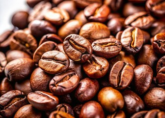 Fototapeta premium Coffee Beans Scattered on White Background - Product Photography
