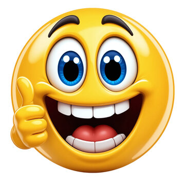 Naklejki Yellow emoji thumbs up smiley face happy expression positive feedback approval like success illustration transparent background