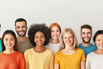 A group of people are smiling and posing for a photo. Scene is happy and friendly. Diversity concept