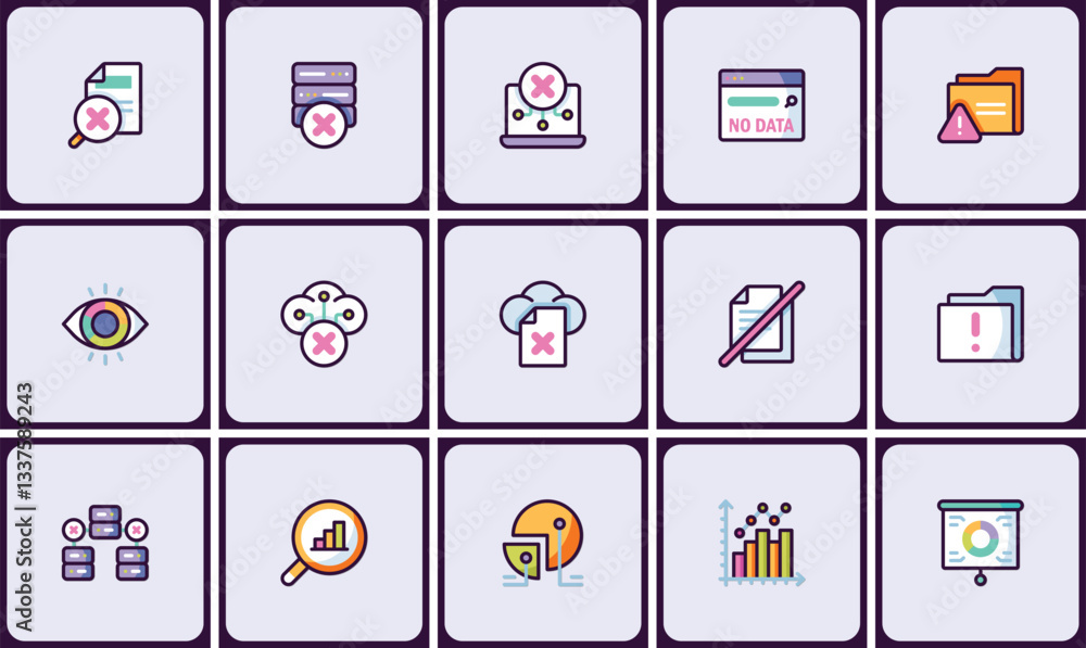 Poster data management and security icon collection: error handling and analysis symbols
