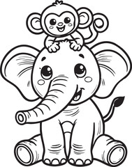 Obraz premium Baby elephant with monkey on its head, both smiling adorably