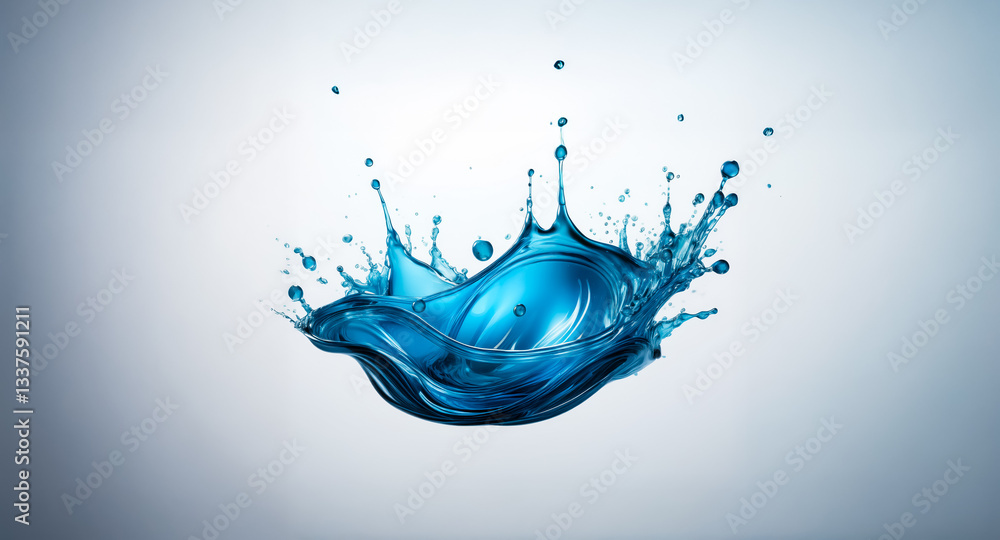 Poster a dynamic burst of vibrant blue liquid creates a captivating splash against a soft gradient backgrou