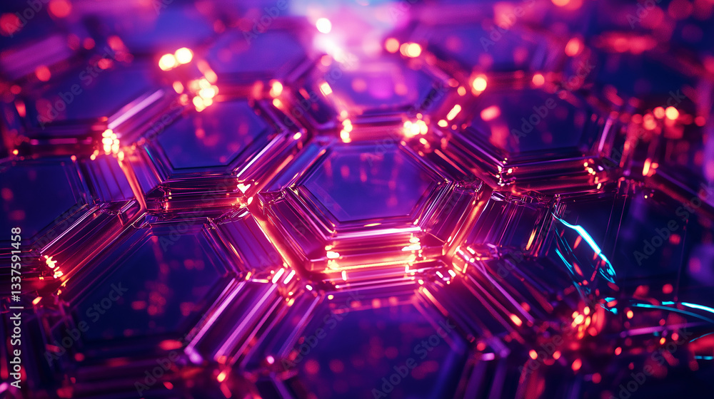 Poster glowing hexagonal sci-fi grid: futuristic geometric pattern background for tech designs, websites,