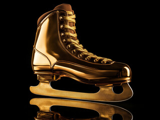 Gold ice skates isolated on black background