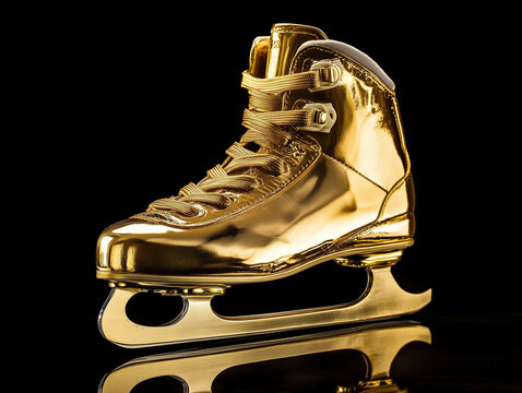 Gold ice skates isolated on black background - Powered by Adobe