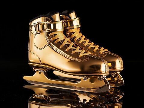 Gold ice skates isolated on black background - Powered by Adobe