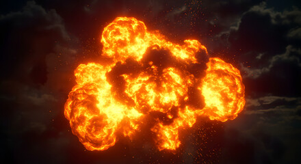 Fototapeta premium Explosion in Sky, Fireball Blast, Powerful Energy Concept, Generative AI image