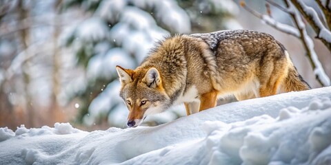 Obraz premium Coyote Winter Wonderland: Nose to Snow in Snowy Woods