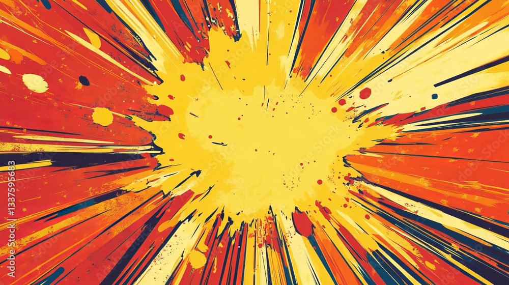 Poster dynamic comic burst background with radiating speed lines and explosive energy effect in vibrant pop