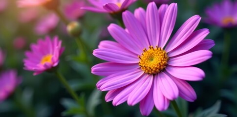 Obraz premium Close-up of beautiful purple brachyscome native daisy flower cluster, closeup, macro