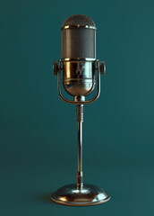 Vintage microphone isolated on solid color background