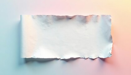 Fototapeta premium Close-up of torn white paper piece casting shadow, damaged, blank space, torn surface
