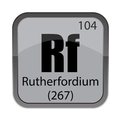 Periodic element icon. Rf Rutherfordium badge. Number 104 detail. Vector tile. Chemistry education focus.