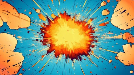 Comic burst blue background featuring dynamic explosion effect with radiating lines and halftone patterns for retro pop art, action-packed designs, and vibrant digital illustrations