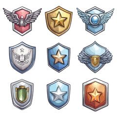 Naklejka premium Collection of Military Insignia Rank Badges on White Background