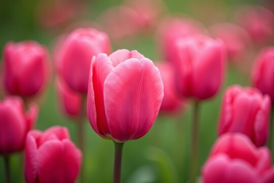 Close-up of vibrant pink tulips in full bloom, nature, spring, flowers