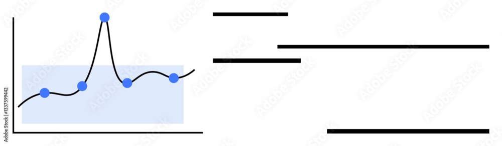 Aufkleber line graph with data peaks, points, and shade representing trends, paired with horizontal rows. idea
