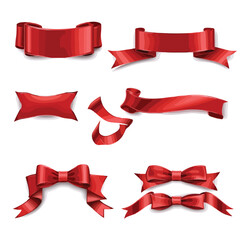 Red Silk Ribbons Vector Set for Badges and Decorations