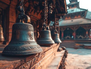 Fototapeta premium Charming Nepali Temple Bells in Mystic Aura