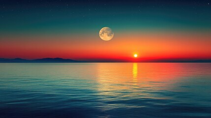 Serene sunset over tranquil sea